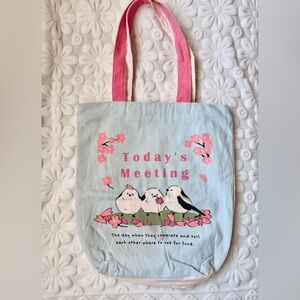 Bird-Themed Tote Bag with Pink and Blue Design